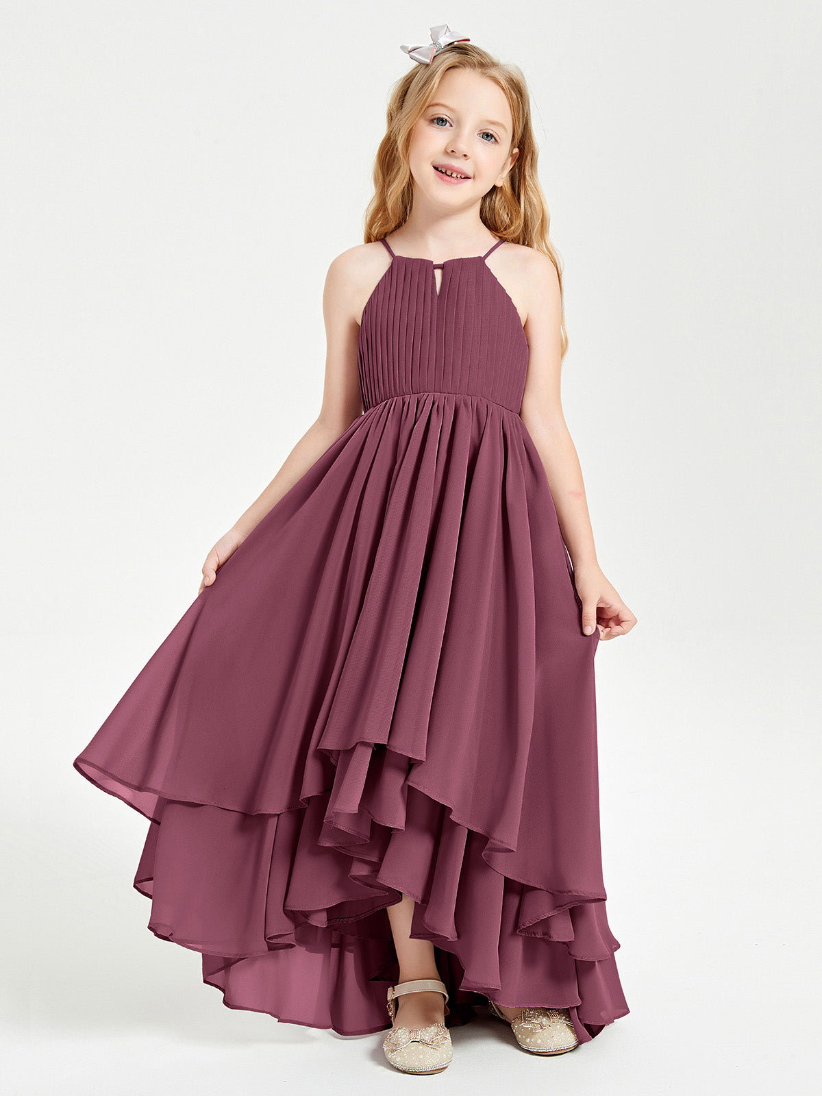 Asymmetrical Chiffon Junior Bridesmaid Dresses Mulberry